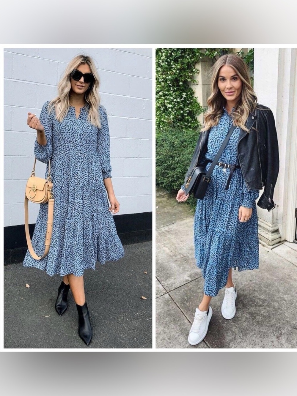 Zara The Angel Dress Blue Abstract Tiered Midi Dress Long Sleeves Flowy Boho - Picture 2 of 11